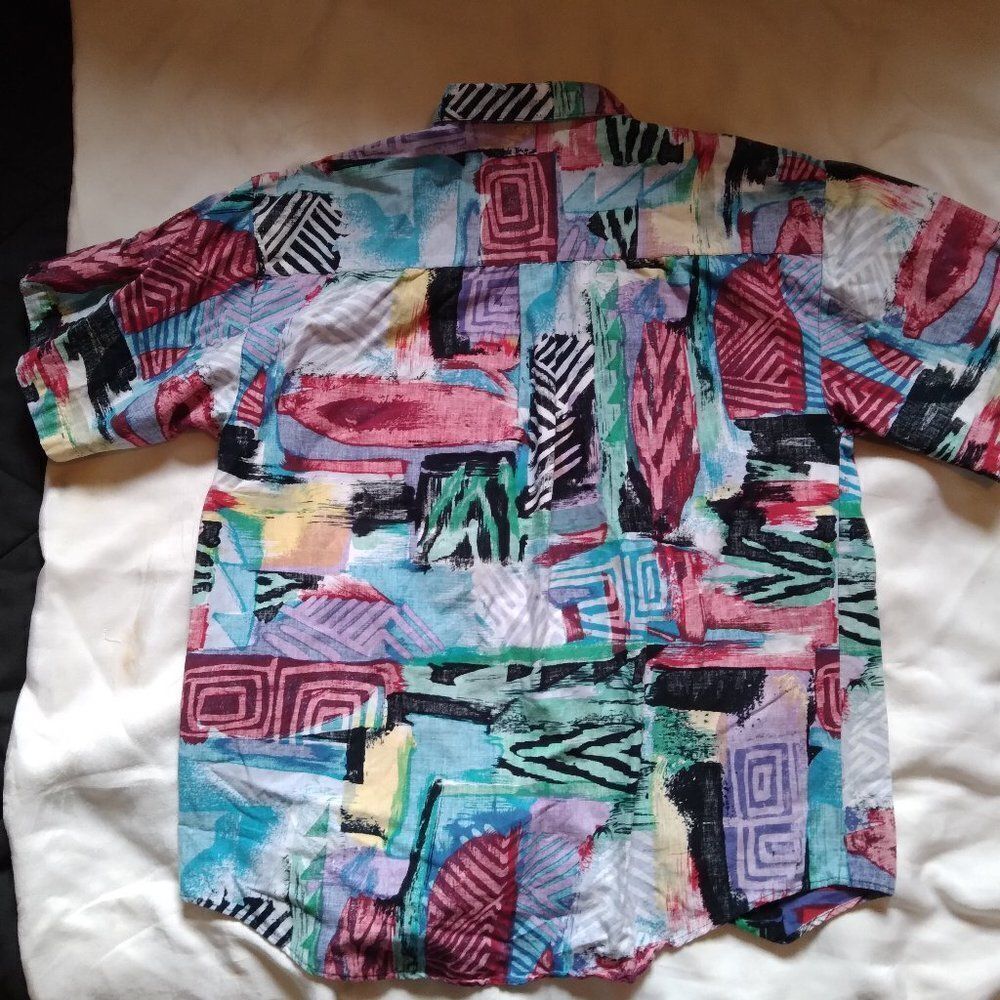 Vtg Design Crew Abstract Pattern Hawaiian Shirt - image 3